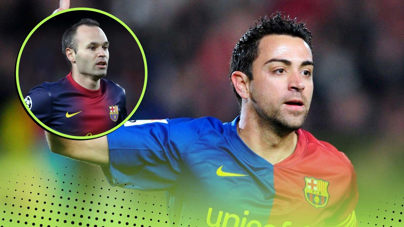 Andres Iniesta and Xavi of Barcelona