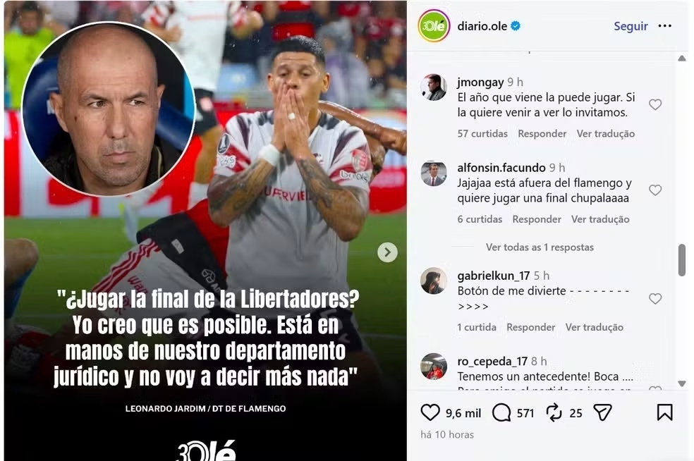 O comentário do dirigente do Estudiantes sobre a declaração de Leonardo Jardim • Reprodução