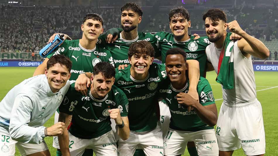 Sosa Barboza Gómez e Flaco Martínez Piquerez Giay e Jhon Arias (Foto: Cesar Greco/Palmeiras)