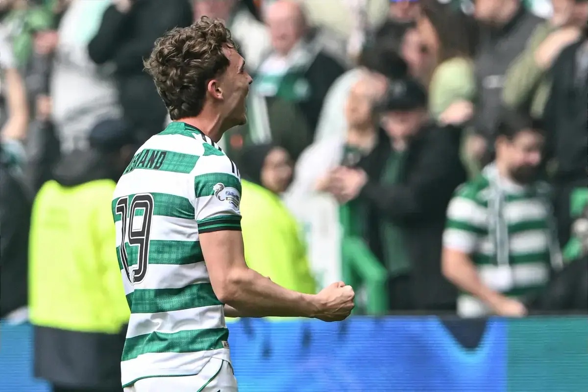 Celtic striker Callum Osmand celebrates against Hearts