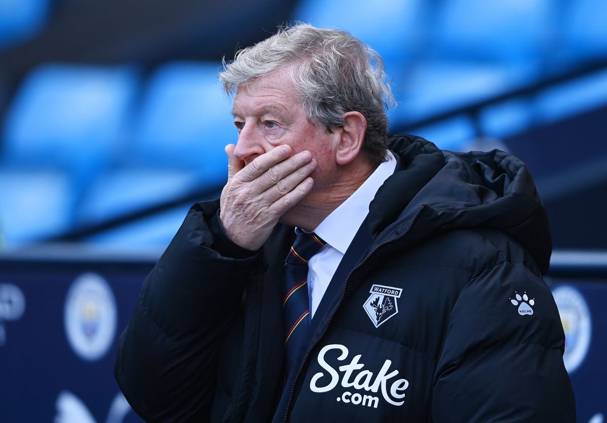 MANCHESTER, ENGLAND - APRIL 23: Roy Hodgson, Manager of Watford FC looks on prior to the Premier League match between Manchester City and Watford at Etihad Stadium on April 23, 2022 in Manchester, England. (Photo by Gareth Copley/Getty Images,)