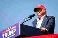 Former President Donald Trump speaks at Greenbrier Farms in Chesapeake, Virginia, on June 28, 2024. (Billy Schuerman / The Virginian-Pilot)
