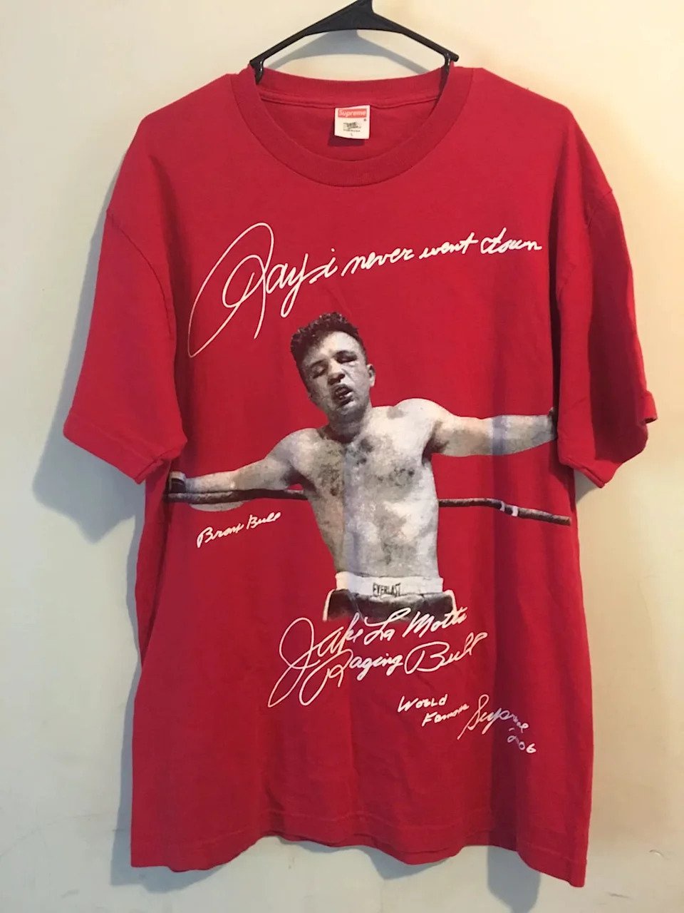 In 2006, Supreme released a T-shirt featuring boxing legend Jake LaMotta.