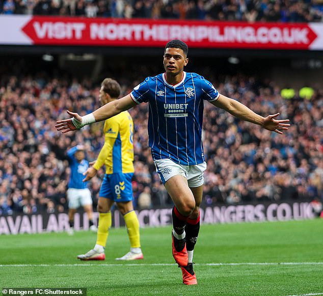 Kevin Kelsy celebrates making it 2-0 as Rangers cruised to a win over Kilmarnock