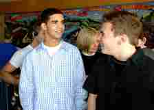 Aubrey "Drake" Graham (Jimmy) and Shane Kippel (Spinner) during "Degrassi: The Next Generation" Celebrates 100th Episode at Degrassi High School Set in Toronto, Ontario, Canada, 2006