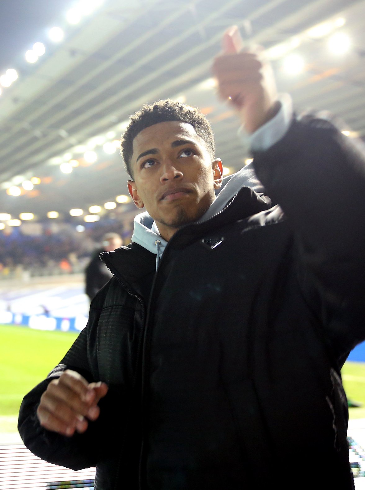 Bellingham gives a thumbs up to the crowd