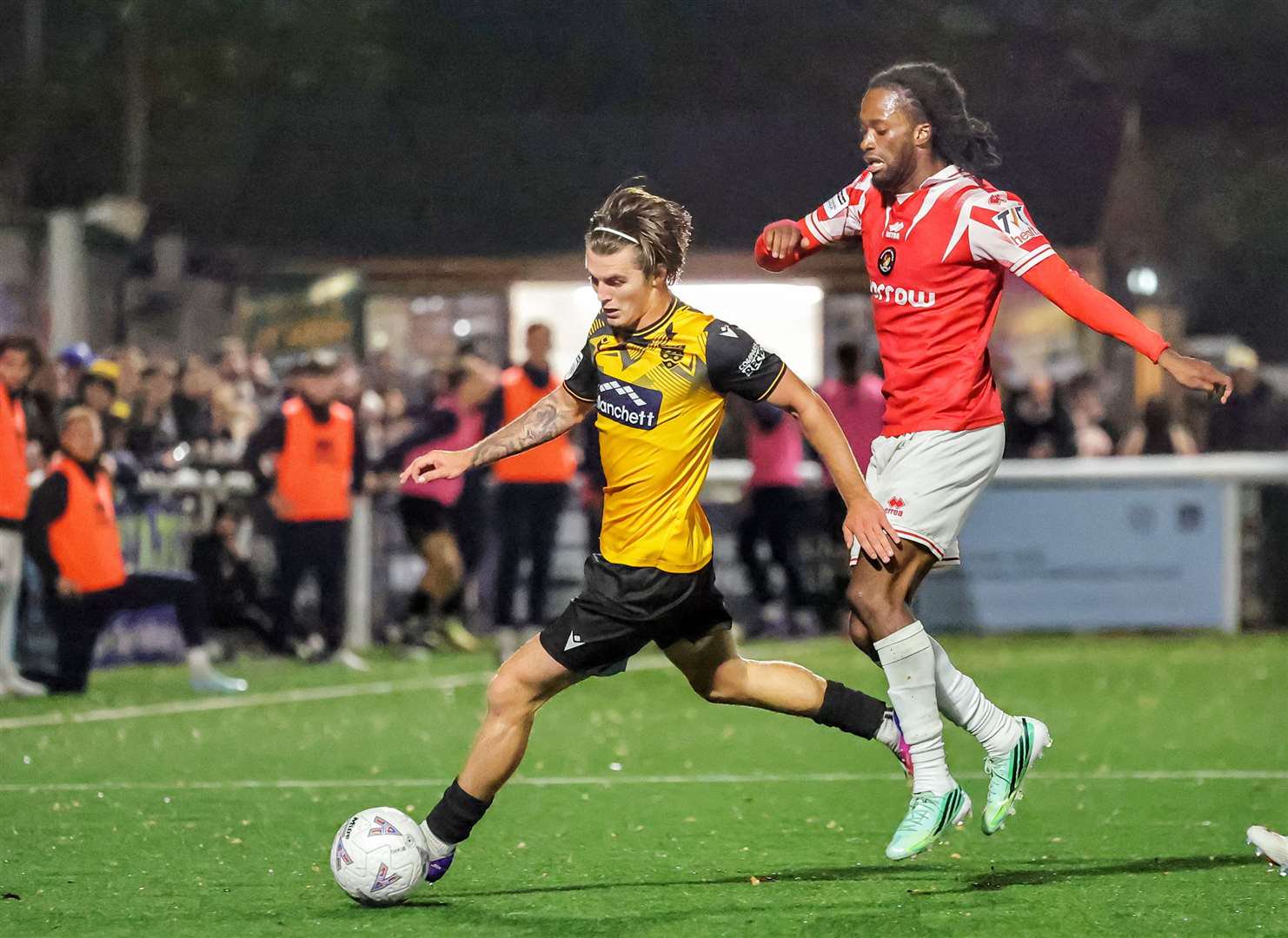 Riley Court on the charge for Maidstone against Ebbsfleet. Picture: Helen Cooper