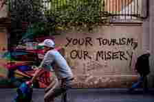 Hostile messages against foreigners can be found on the walls