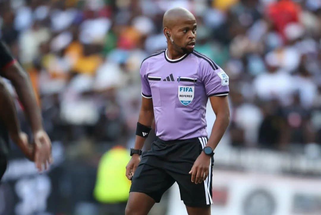 Abongile Tom officiating during a Premier Soccer League match.