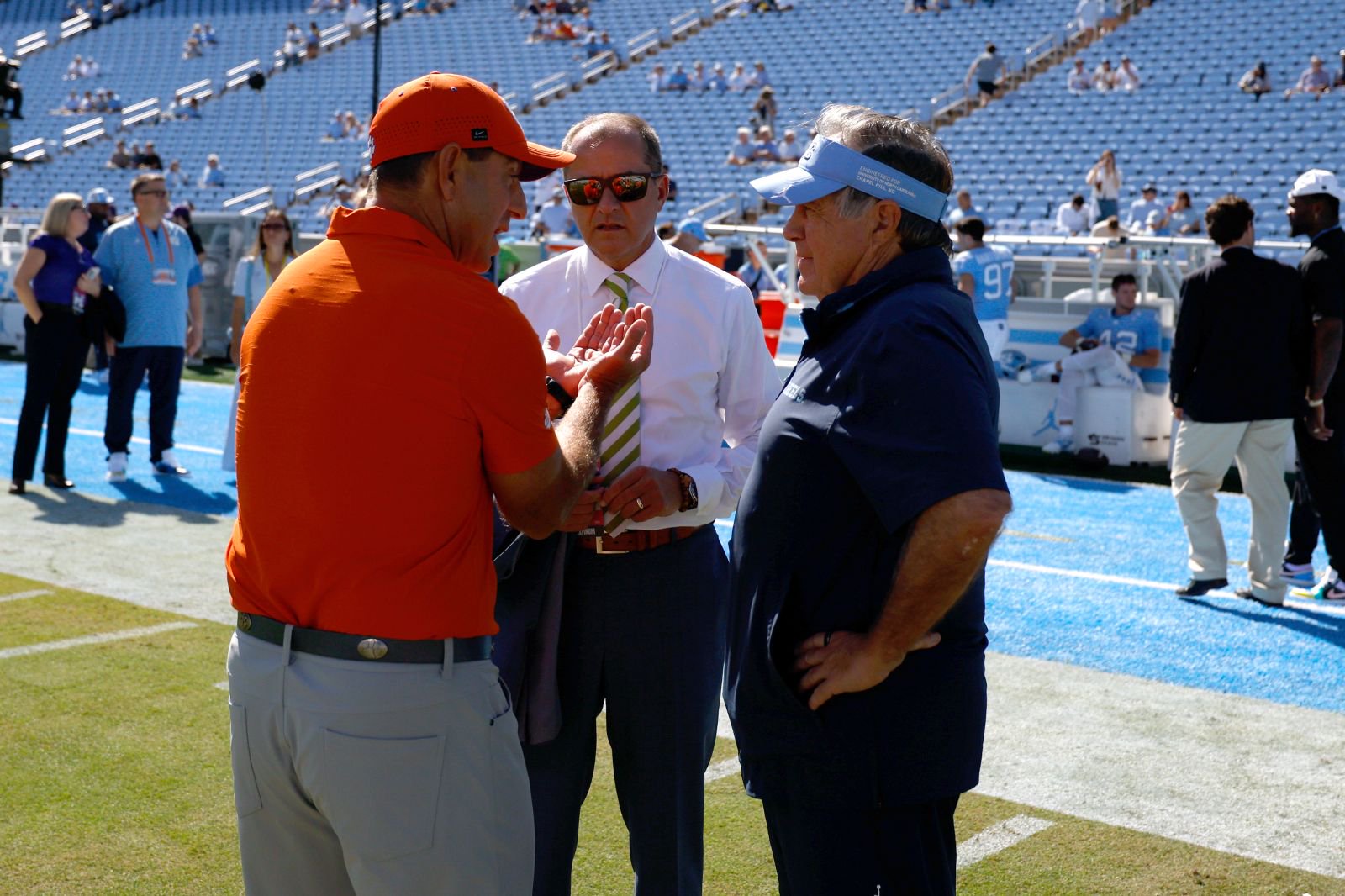 Clemson head coach Dabo Swinney and North Carolina head coach Bill Belichick