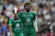 Allan Saint-Maximin of Al-Ahli reacts after being substituted during the Saudi Pro League match between Al-Ahli SFC and Al-Nassr at King Abdullah S...