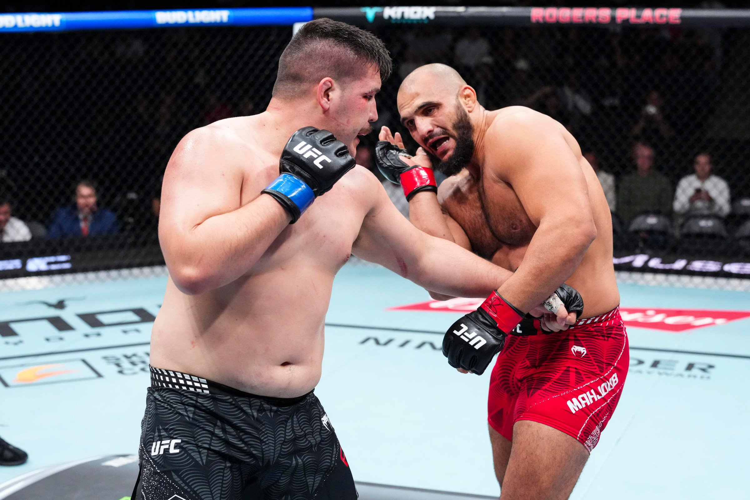 EDMONTON, ALBERTA - OCTOBER 17: Joel Faglier throws a punch against Javad Mahjoub of Iran in their heavyweight fight during UFC Fight Night event at Rogers Centre on October 17, 2026 in Edmonton, Alberta, Canada. (Photo by Ed Mulholland/Zuffa LLC)