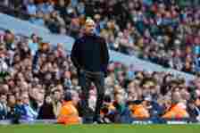Pep Guardiola the head coach / manager of Manchester City during the Premier League match between Manchester City and Wolverhampton Wanderers at Et...
