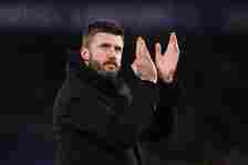 Michael Carrick, Manager of Middlesbrough applauds fans during the Carabao Cup Semi Final Second Leg match between Chelsea and Middlesbrough at Sta...