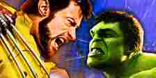Hugh Jackman's Wolverine and Mark Ruffalo's Hulk facing each other