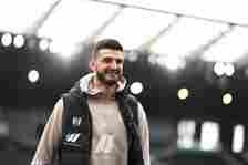 Armando Broja of Fulham arrives at the stadium prior to the Premier League match between Fulham FC and Newcastle United at Craven Cottage on April ...