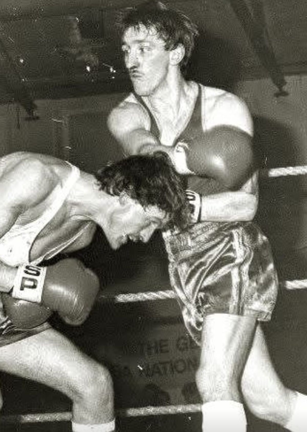 Stephen Jones, left, and Jimmy Duncan go head to head at the Liverpool Stadium in 1977