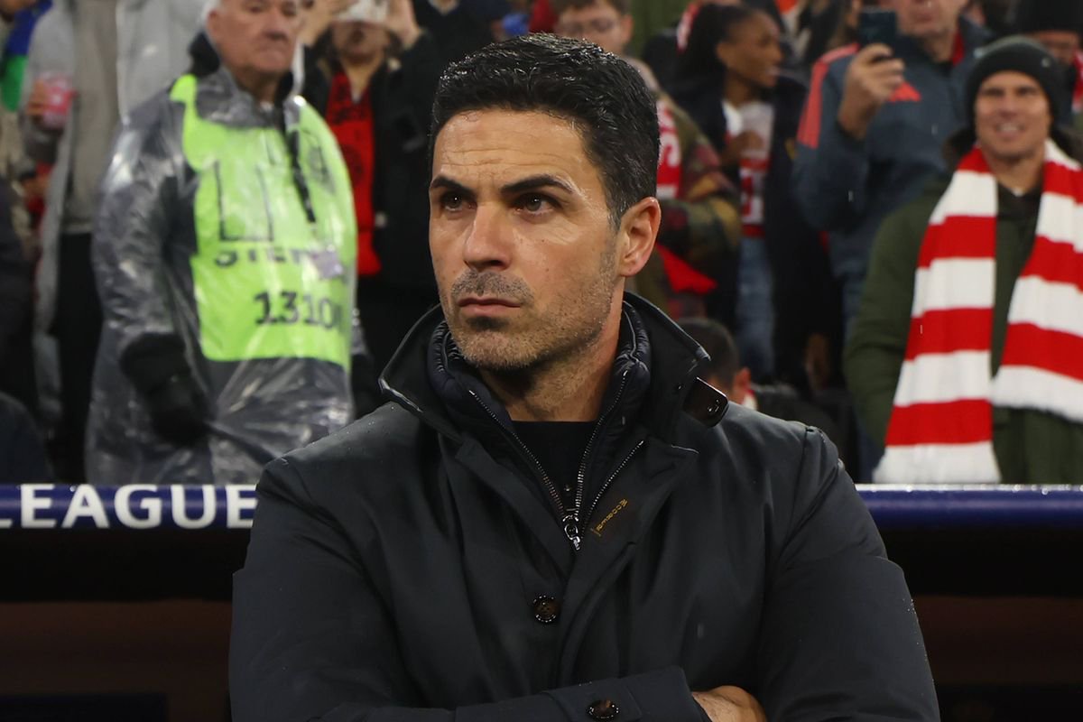 Head coach Mikel Arteta of Arsenal FC looks on prior to the UEFA Champions League 2026/27 League Phase MD3 match between FC Bayern München and Arsenal FC at Football Arena Munich on October 21, 2026 in Munich, Germany.