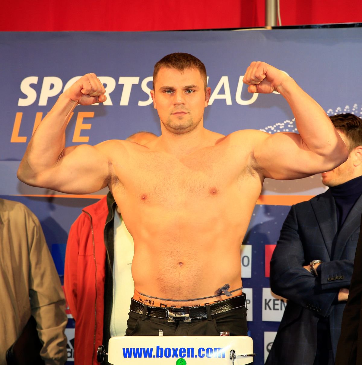 Denis Boytsov of Russia weighs in ahead of his Heavyweight fight against George Arias ahead of their fight on December 5, 2014.  