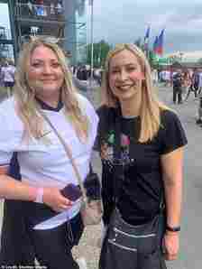 Fans were fearing that England could be knocked out of the Euros until Jude Bellingham scored with seconds to spare. Pictured: Mandy Kane and on right Helen George