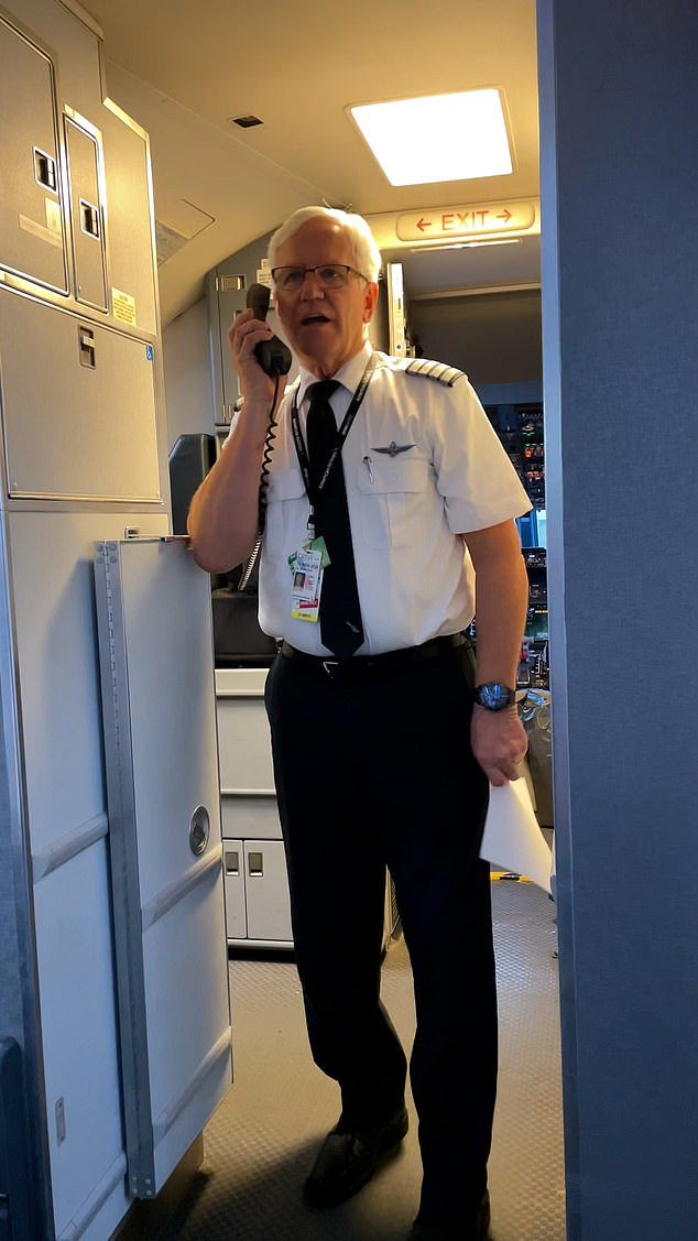 American Airlines pilot Jeff Fell (pictured) gave a eulogy and an emotional farewell speech on the last flight of his 32-year career