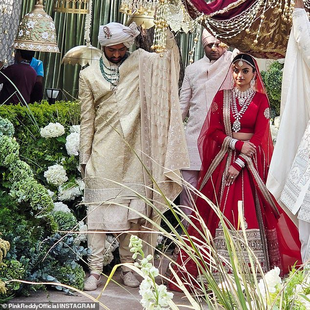 Bride Netra Mantena and groom, Vamsi Gadiraju, whose massive wedding event was attended by notables including Donald Trump Jr and performances by Jennifer Lopez
