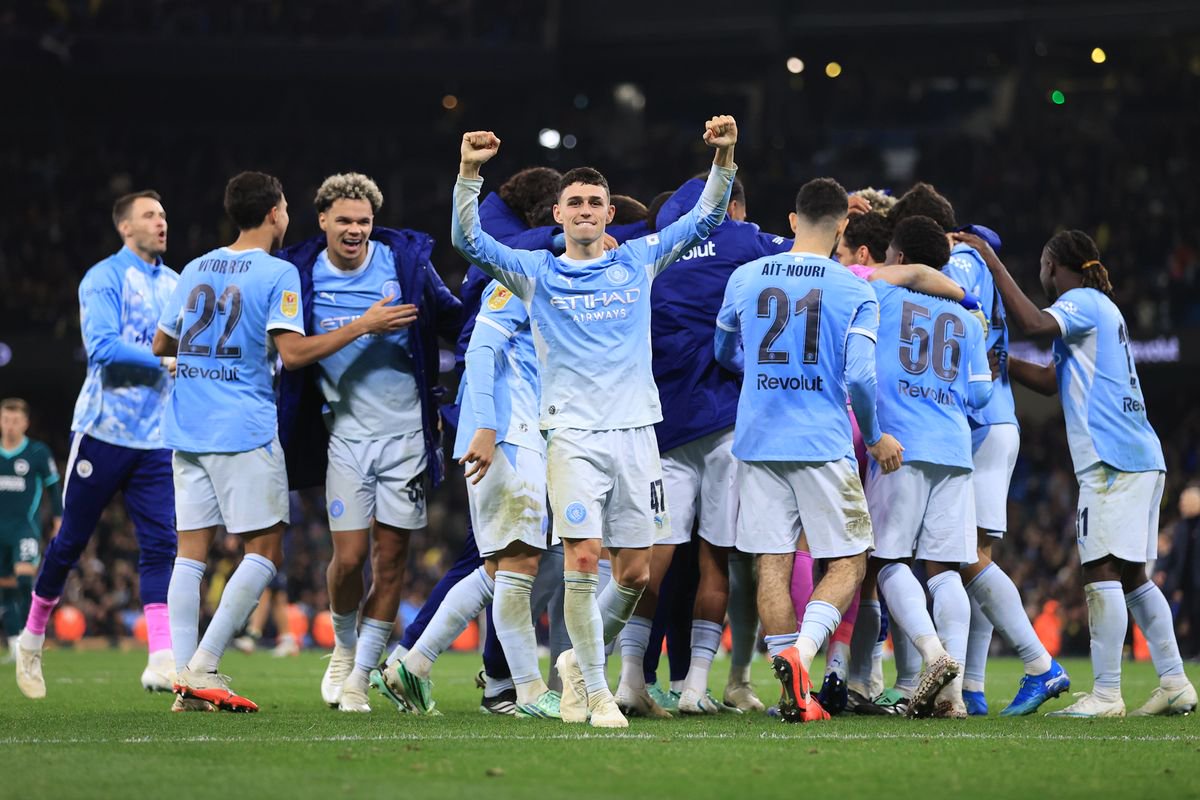 Phil Foden celebrates Manchester City's Carabao Cup win over Brighton