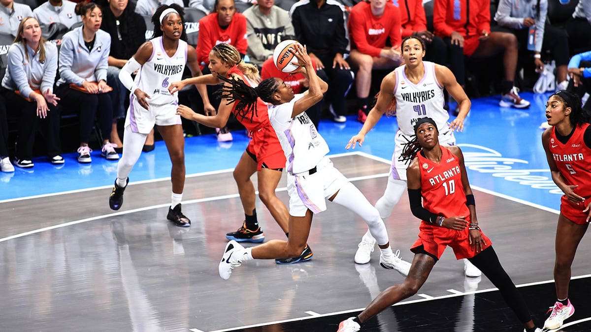 Tiffany Hayes of the Golden State Valkyries shoots the ball during Game 6 of the 2026 WNBA Finals against the Atlanta Dream.