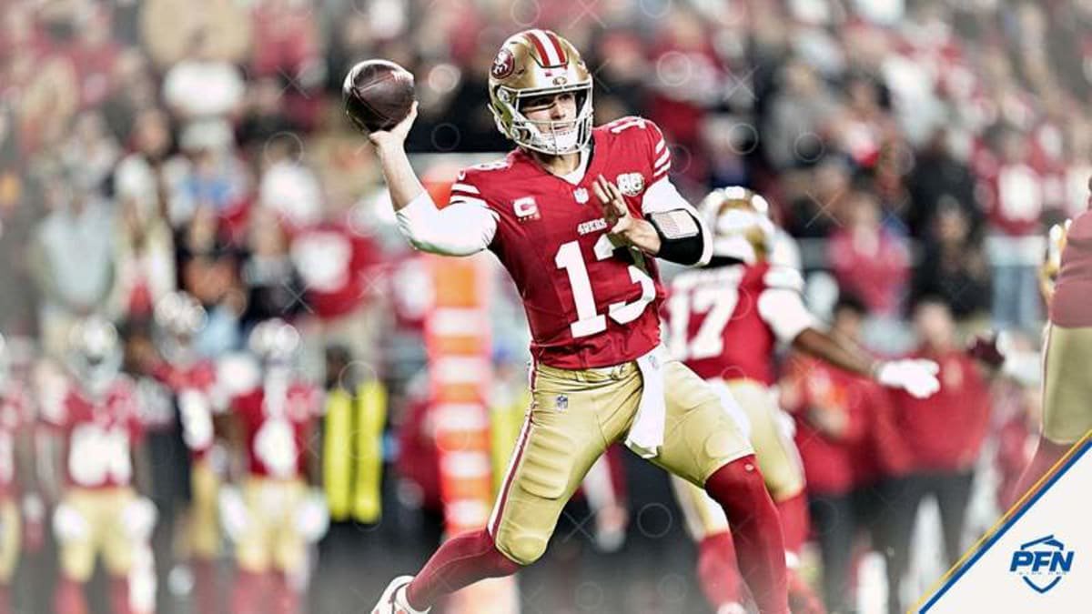 Oct 19, 2026; Santa Clara, California, USA; San Francisco 49ers quarterback Brock Purdy (13) throws a pass during the fourth quarter against the Washington Commanders at Levi's Stadium. © Kyle Terada-Imagn Images