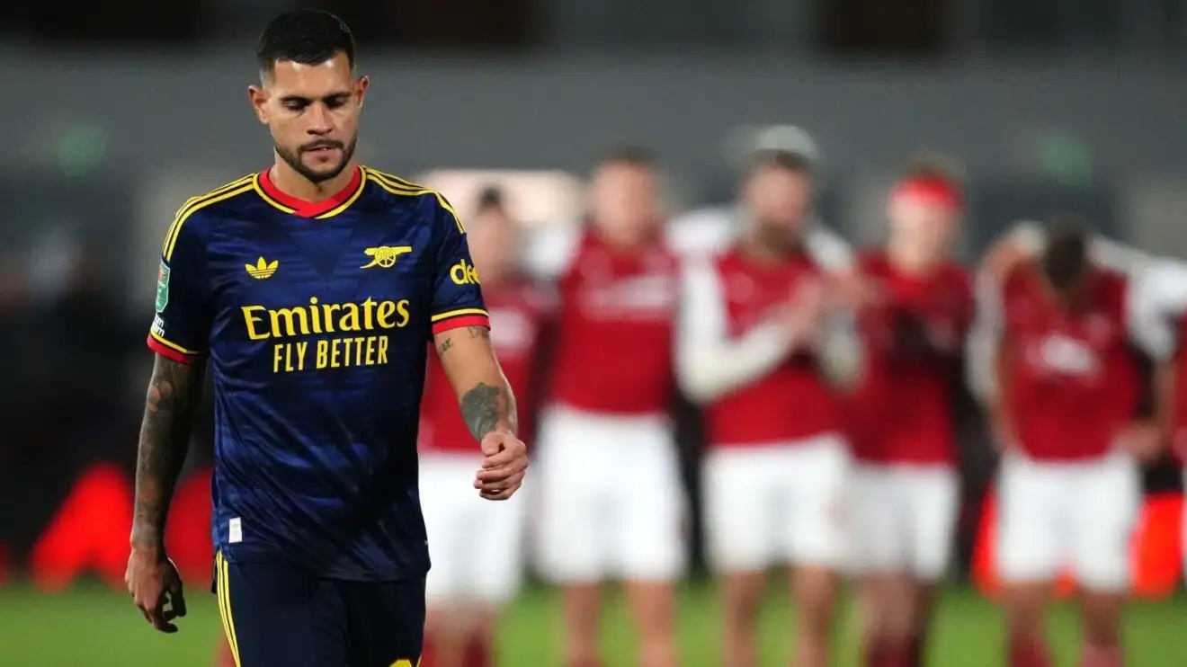 Arsenal midfielder Bruno Guimaraes steps up to take a penalty
