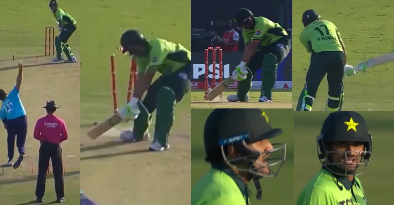 WATCH: Hasan Nawaz shows frustration after Jamie Overton castles him with a stunning yorker in PAK vs ENG tri-series clash