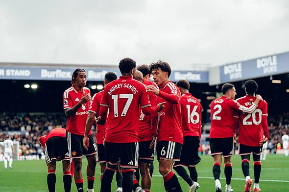 LEEDS, ENGLAND - OCTOBER 18: Bryan Mbeumo of Manchester United celebrates scoring their first goal during the Premier League 202