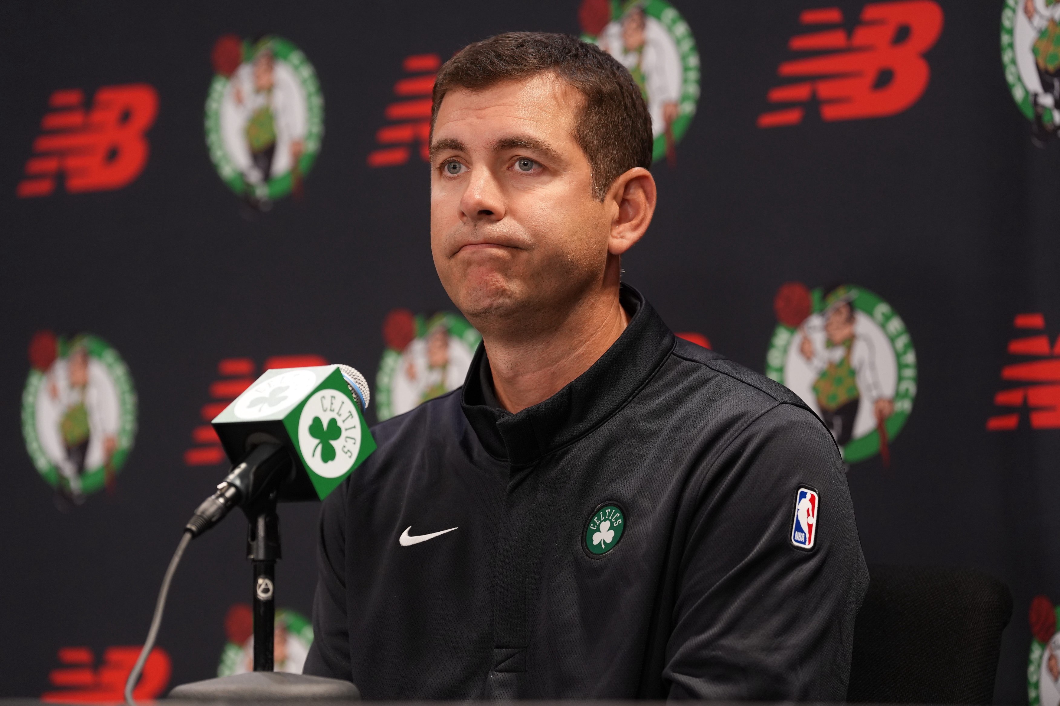 Sep 28, 2026; Boston, MA, USA; Boston Celtics president Brad Stevens talks to reporters during media day at Auerbach Center. Mandatory Credit: David Butler II-Imagn Images