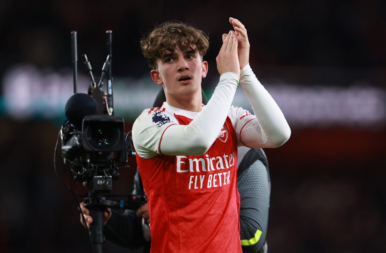 Max Robert Dowman of Arsenal applauds after the Premier League match between Arsenal and Everton at Emirates Stadium.