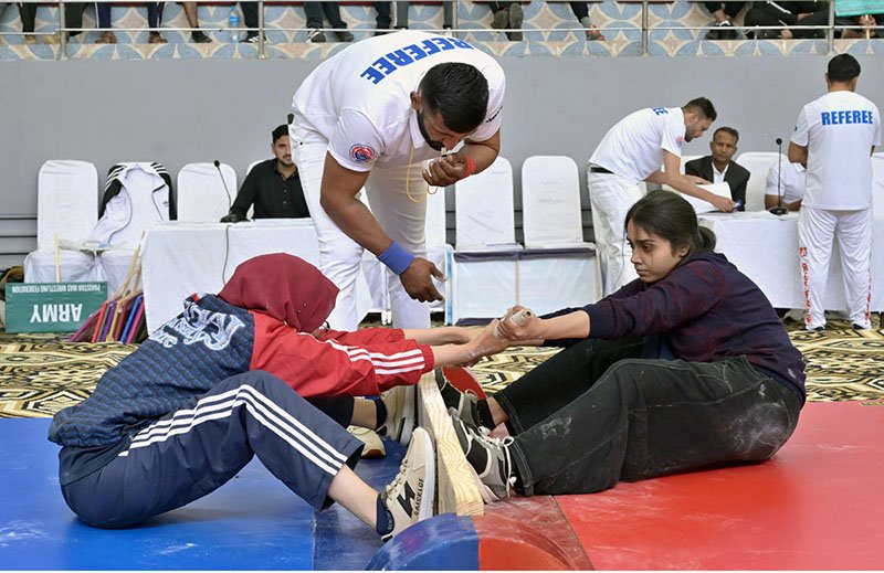 Athletes participating in competition during 9th National MAS-Wrestling Championship 2026 at Pakistan Sports Complex.