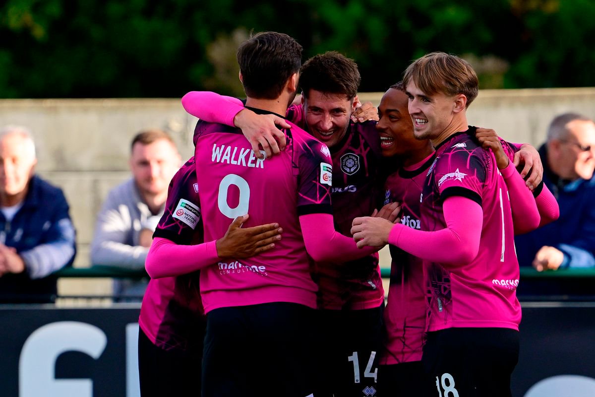 Goal celebrations for  Brett McGavin of Yeovil Town to make it 4 - 0 during the Enterprise National League match between Wealdstone and Yeovil Town at Grosvenor Vale Stadium , London on 10 October 2026 (Photo: Tom Sandberg/PPAUK)