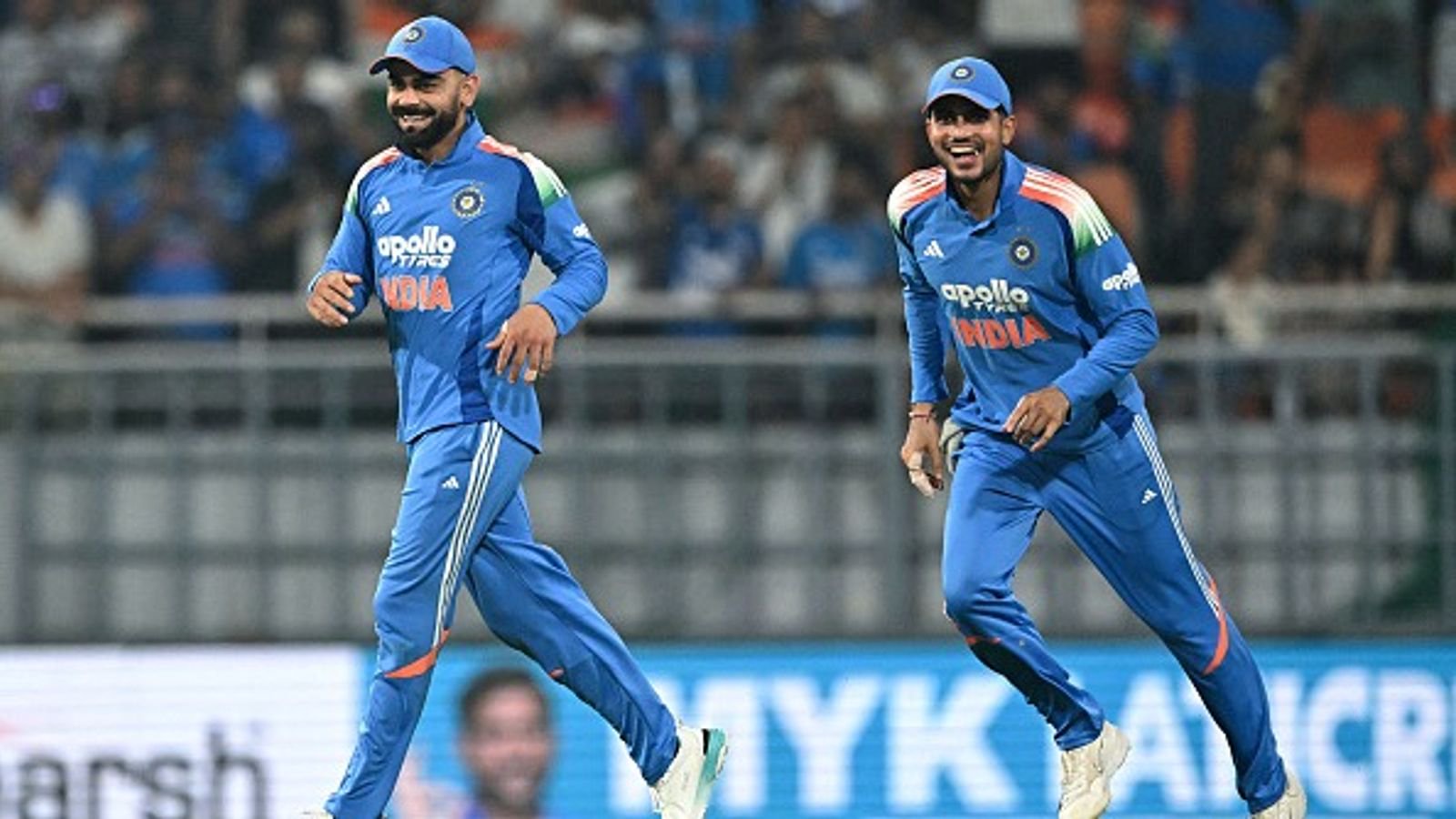 India's captain Shubman Gill (R) and teammate Virat Kohli in this frame. (Getty)