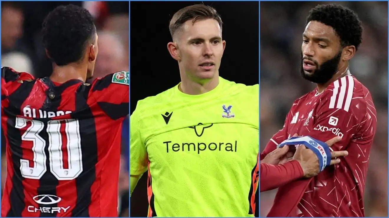 Bournemouth's Alvaro Rodriguez, Dean Henderson of Crystal Palace and Liverpool defender Joe Gomez