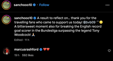Marcus Rashford’s message to Jadon Sancho after breaking a Bundesliga record. Credit: Instagram