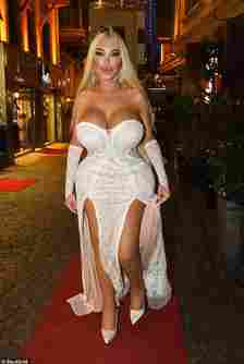 Jessica Alves put on an eye-popping display as she stepped out in a bridal white thigh-split dress in Istanbul on Sunday after detailing her struggle to find love