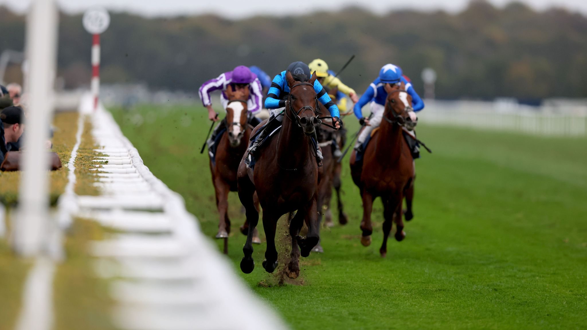 Giant Sequoia, ridden by Dylan Browne McMonagle, on their way to winning the William Hill Futurity Trophy Stakes at Doncaster
