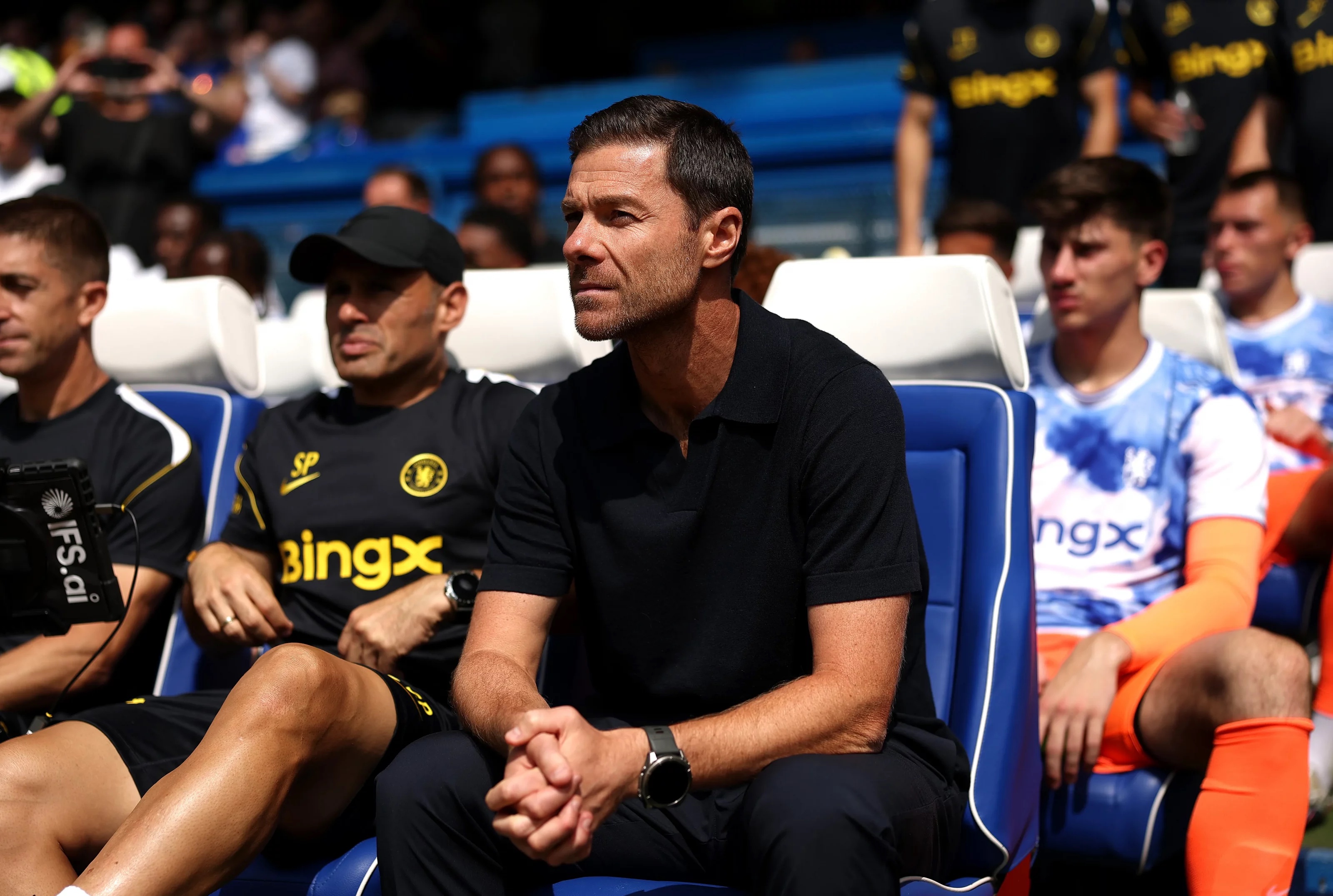 xabi alonso manager chelsea looks on at stamford bridge