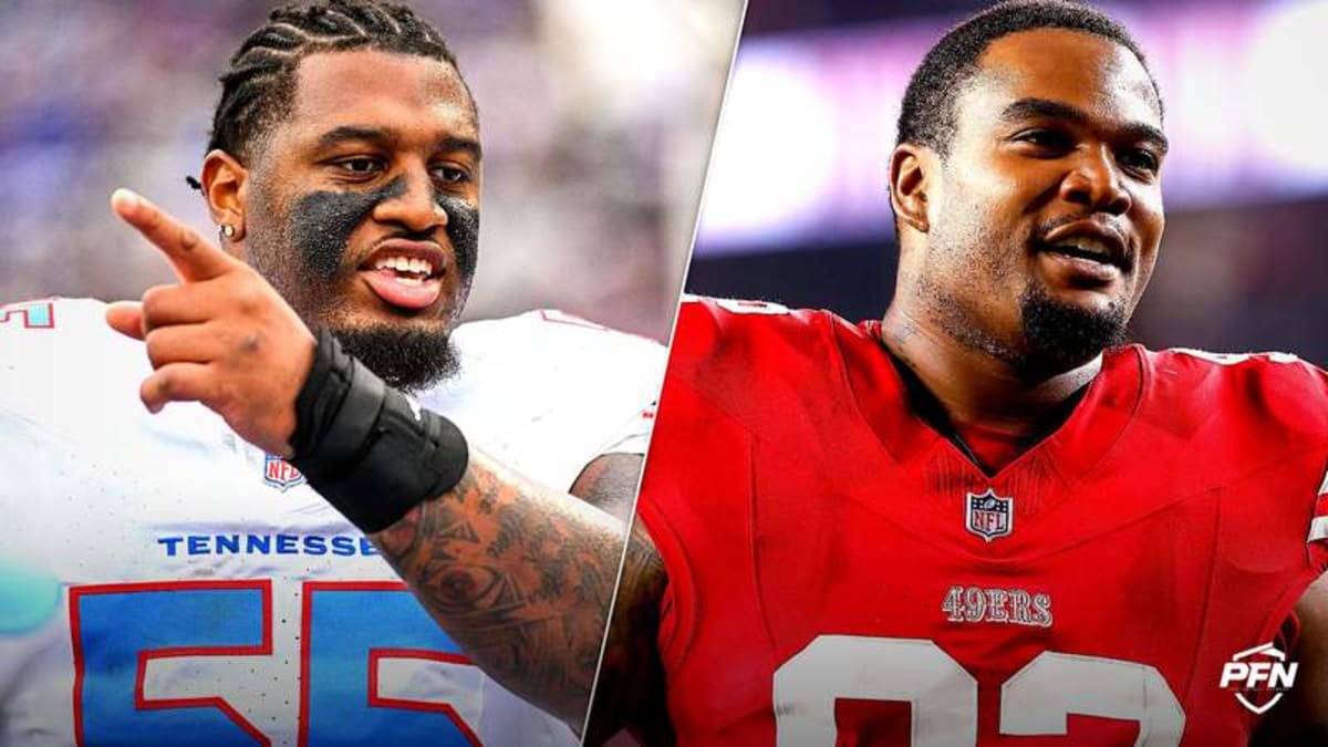 Tennessee Titans offensive tackle JC Latham and former San Francisco 49ers defensive tackle Jordan Elliott.