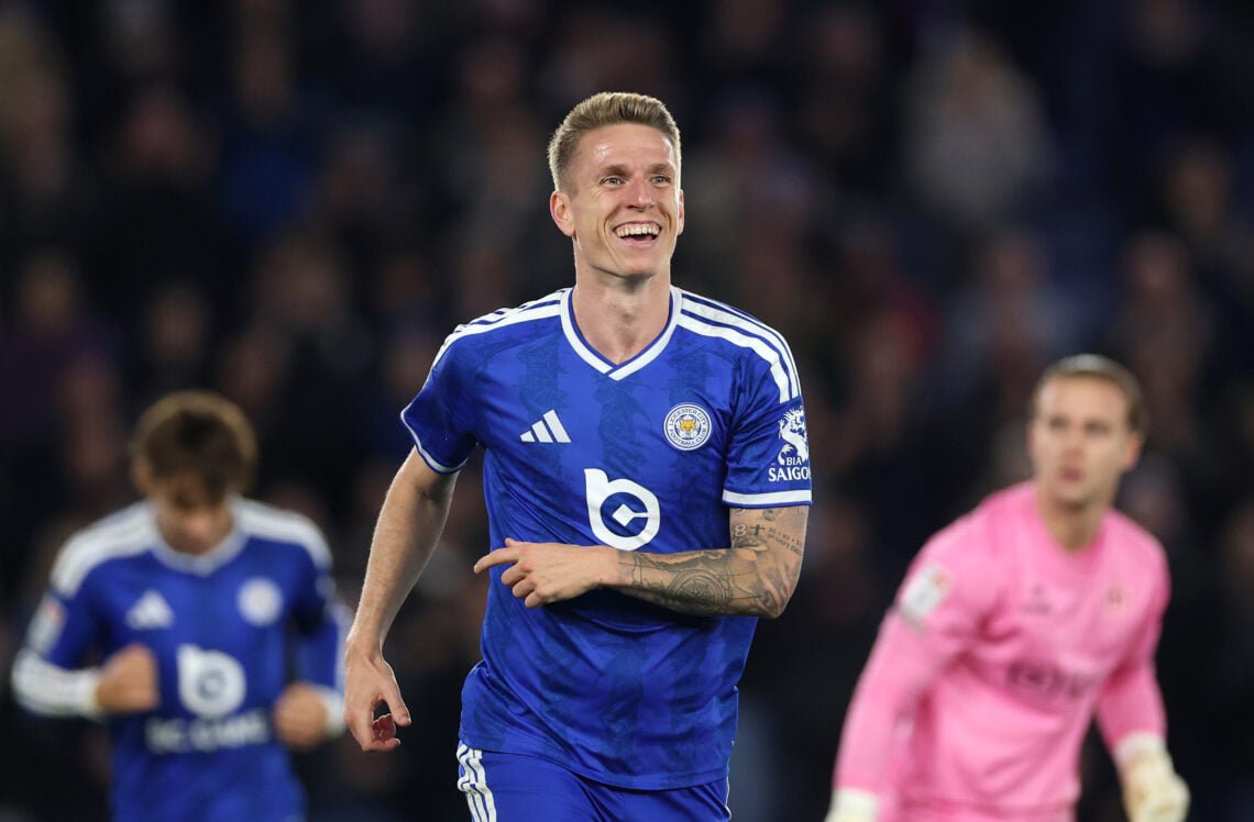 Emil Riis scores his second goal of the night for Leicester City in the 3-0 win against Wigan Athletic at the King Power Stadium on 27 October, 2026