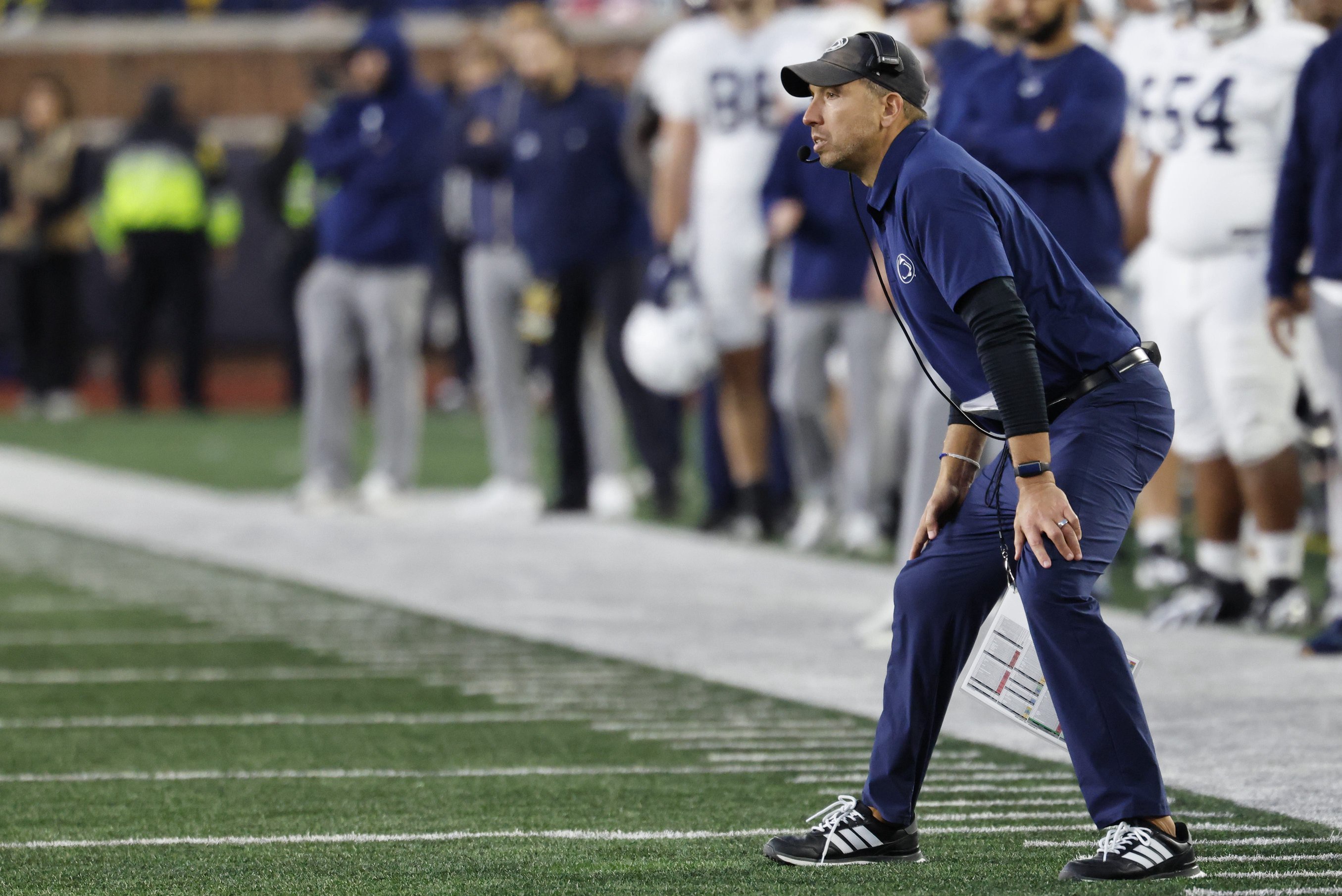 Oct 17, 2026; Ann Arbor, Michigan, USA;  Penn State Nittany Lions head coach Matt Campbell looks on in the second half against the Michigan Wolverines at Michigan Stadium.  Mandatory Credit: Rick Osentoski-Imagn Images
