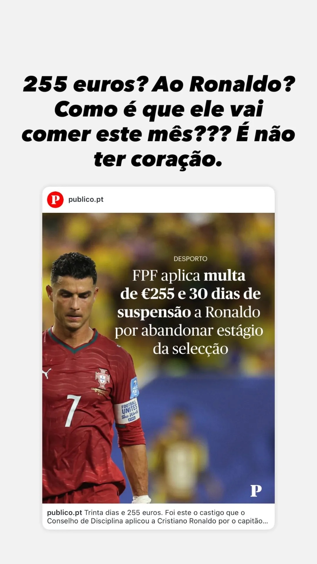 Pipoca Mais Doce reage a multa de Cristiano Ronaldo