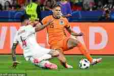 Tottenham defender Micky van de Ven (right) made a crucial block late on for Netherlands