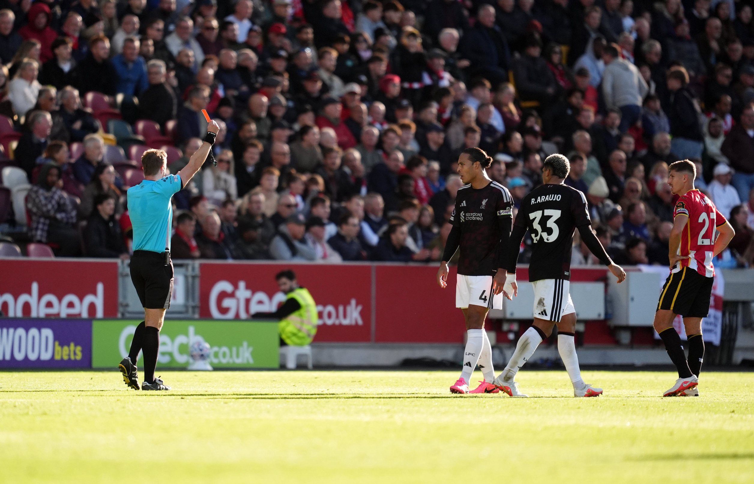 Yehor Yarmolyuk was sent off following a VAR review after moving his head towards Jeremy Jacquet