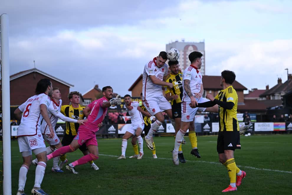 Action from Hebburn Town's home defeat against Scarborough Athletic (photo Tyler Lopes)