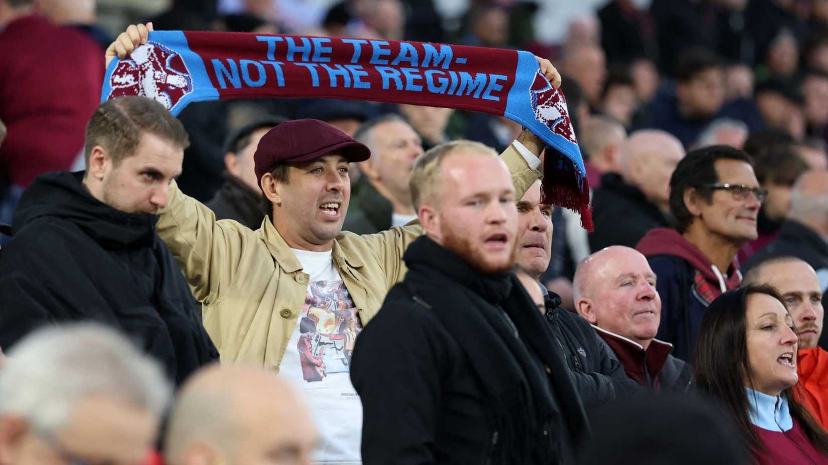 West Ham United fans protest at the London Stadium